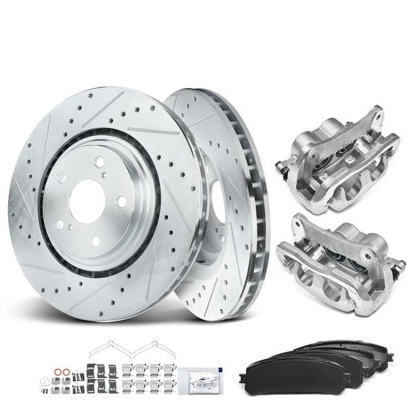 8 Pcs Front Drilled Brake Rotors & Pads + Brake Calipers for Toyota Highlander Lexus NX200t