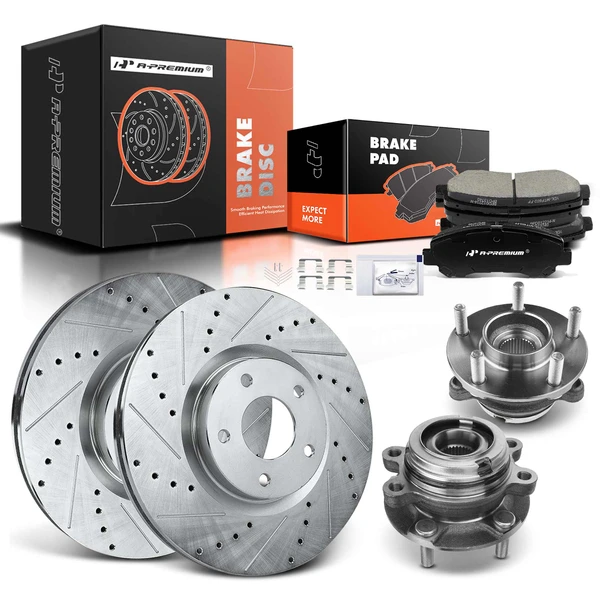 8 Pcs Front Drilled Brake Rotor & Pads + Wheel Hub Bearing for Nissan Maxima 09-14 16-18 3.5L