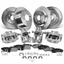 16 Pcs Front & Rear Drilled Brake Rotors & Pads + Brake Calipers