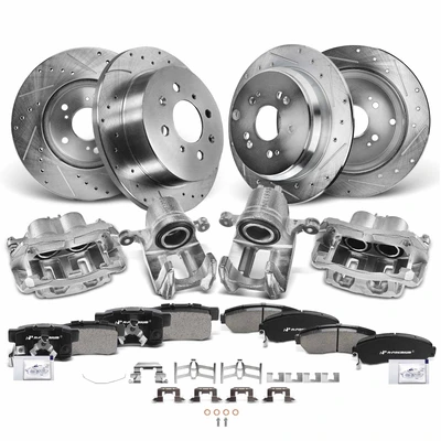 16 Pcs Front & Rear Drilled Brake Rotors & Pads + Brake Calipers