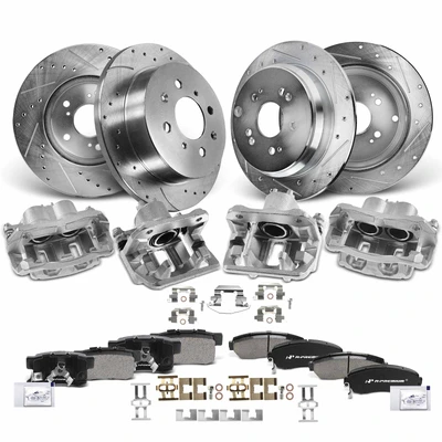 16 Pcs Front & Rear Drilled Brake Rotors & Pads + Brake Calipers