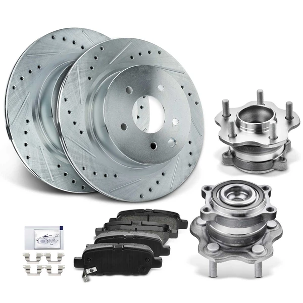 8 Pcs Rear Drilled Brake Rotor & Pads + Wheel Hub Bearing for Nissan Maxima 10-14 16-17 3.5L