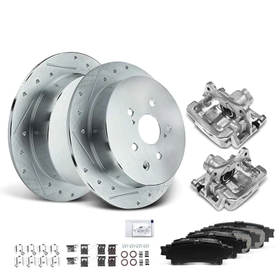 8 Pcs Rear Drilled Brake Rotors & Pads + Brake Calipers