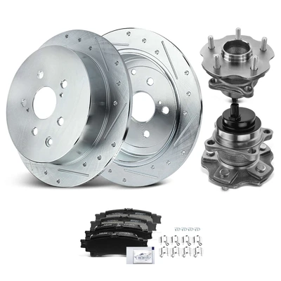 8 Pcs Rear Drilled Brake Rotor & Pads + Wheel Hub Bearing