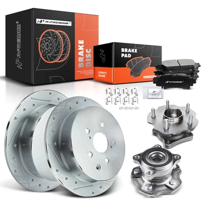 8 Pcs Rear Drilled Brake Rotor & Pads + Wheel Hub Bearing