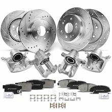16 Pcs Front & Rear Drilled Brake Rotors & Pads + Brake Calipers