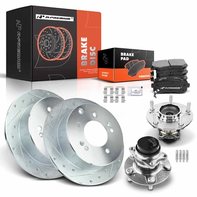8 Pcs Rear Drilled Brake Rotor & Pads + Wheel Hub Bearing