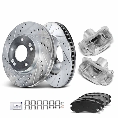 8 Pcs Front Drilled Brake Rotors & Pads + Brake Calipers