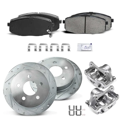 8 Pcs Front Drilled Brake Rotors & Pads + Brake Calipers