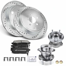 8 Pcs Rear Drilled Brake Rotor & Pads + Wheel Hub Bearing