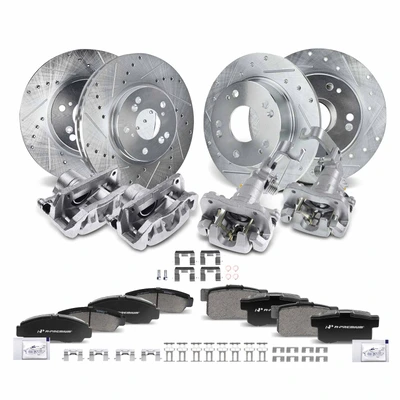 16 Pcs Front & Rear Drilled Brake Rotors & Pads + Brake Calipers
