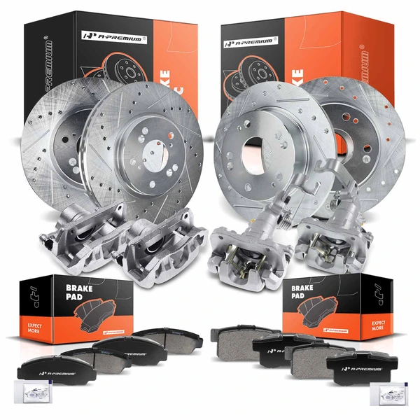 16 Pcs Front & Rear Drilled Brake Rotors & Pads + Brake Calipers for Honda Accord Acura