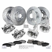 16 Pcs Front & Rear Drilled Brake Rotors & Pads + Brake Calipers
