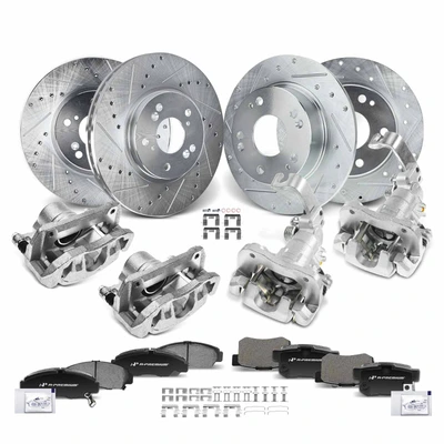 16 Pcs Front & Rear Drilled Brake Rotors & Pads + Brake Calipers