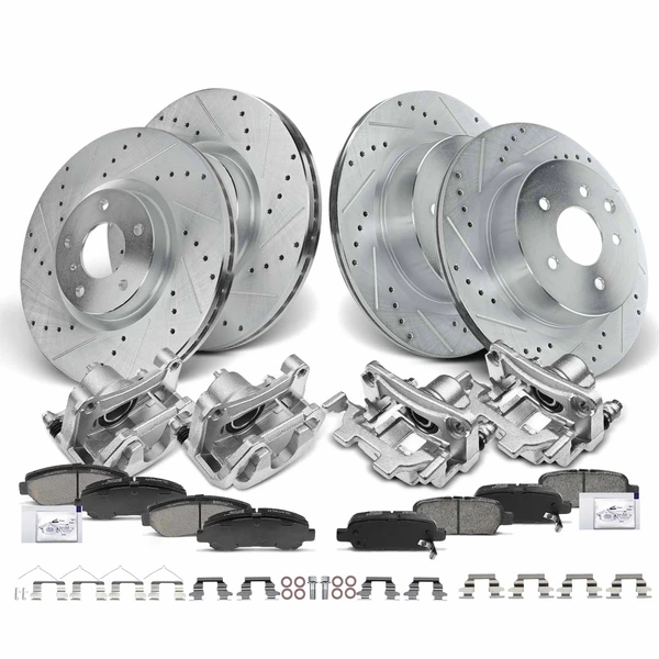 16 Pcs Front & Rear Drilled Brake Rotors & Pads + Brake Calipers for Nissan Maxima 09-14 16-17
