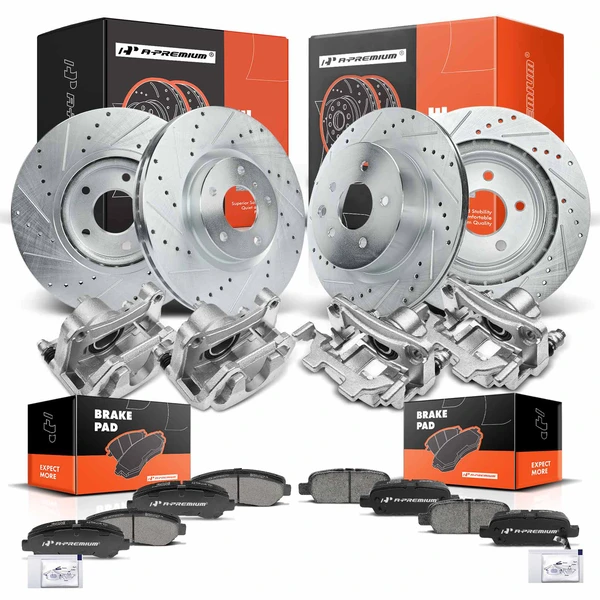 16 Pcs Front & Rear Drilled Brake Rotors & Pads + Brake Calipers for Nissan Maxima 09-14 16-17