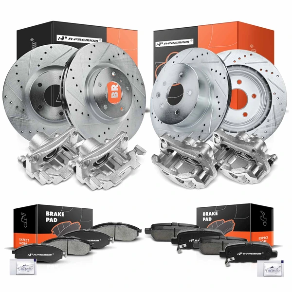 16 Pcs Front & Rear Drilled Brake Rotors & Pads + Brake Calipers for INFINITI EX35 2008-2012