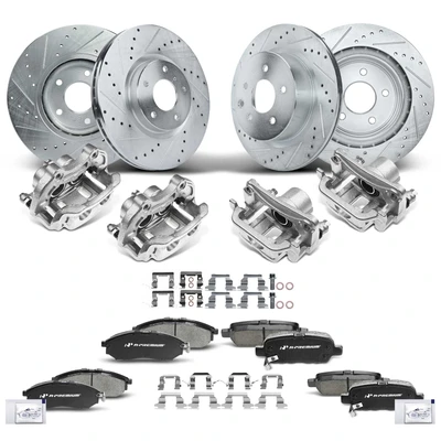 16 Pcs Front & Rear Drilled Brake Rotors & Pads + Brake Calipers