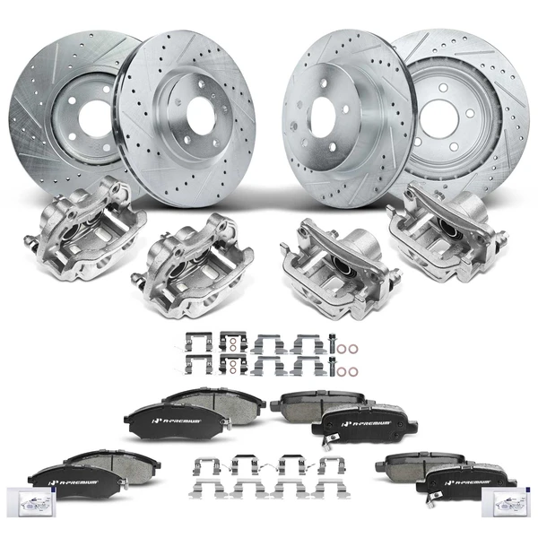 16 Pcs Front & Rear Drilled Brake Rotors & Pads + Brake Calipers for Nissan 350Z INFINITI G35