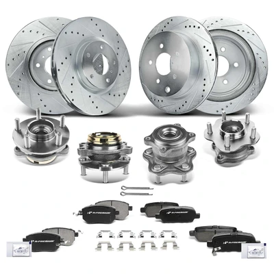16 Pcs Front & Rear Drilled Brake Rotor & Pads + Wheel Hub Bearing