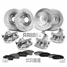 16 Pcs Front & Rear Drilled Brake Rotors & Pads + Brake Calipers