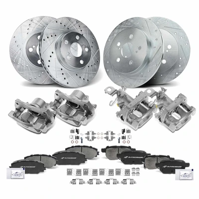 16 Pcs Front & Rear Drilled Brake Rotors & Pads + Brake Calipers