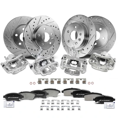 16 Pcs Front & Rear Drilled Brake Rotors & Pads + Brake Calipers