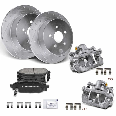 8 Pcs Rear Drilled Brake Rotors & Pads + Brake Calipers