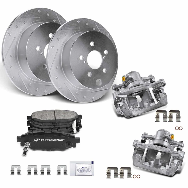 8 Pcs Rear Drilled Brake Rotors & Pads + Brake Calipers for Subaru Impreza 2012-2019 Forester