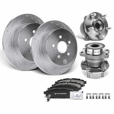8 Pcs Rear Drilled Brake Rotor & Pads + Wheel Hub Bearing