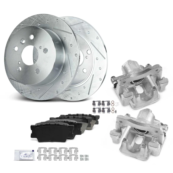 8 Pcs Rear Drilled Brake Rotors & Pads + Brake Calipers for Toyota Camry 12-17 Lexus