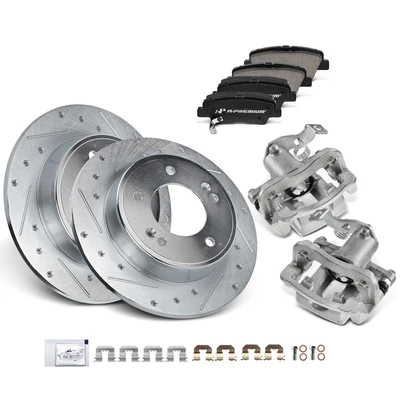 8 Pcs Rear Drilled Brake Rotors & Pads + Brake Calipers