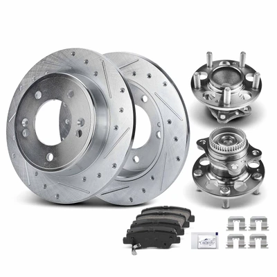 8 Pcs Rear Drilled Brake Rotor & Pads + Wheel Hub Bearing