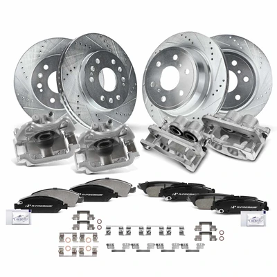 16 Pcs Front & Rear Drilled Brake Rotors & Pads + Brake Calipers
