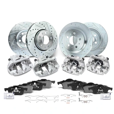 16 Pcs Front & Rear Drilled Brake Rotors & Pads + Brake Calipers