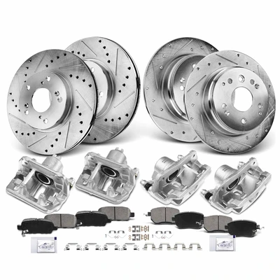 16 Pcs Front & Rear Drilled Brake Rotors & Pads + Brake Calipers