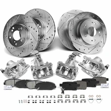 16 Pcs Front & Rear Drilled Brake Rotors & Pads + Brake Calipers for 2003-2007 Honda Accord