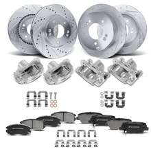16 Pcs Front & Rear Drilled Brake Rotors & Pads + Brake Calipers