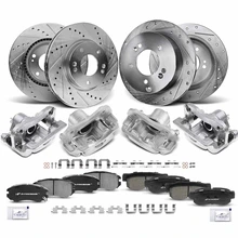 16 Pcs Front & Rear Drilled Brake Rotors & Pads + Brake Calipers