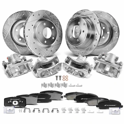 16 Pcs Front & Rear Drilled Brake Rotors & Pads + Brake Calipers