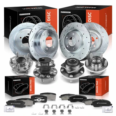 16 Pcs Front & Rear Drilled Brake Rotor & Pads + Wheel Hub Bearing