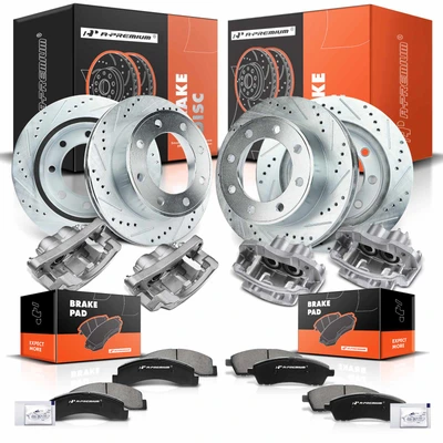 16 Pcs Front & Rear Drilled Brake Rotors & Pads + Brake Calipers