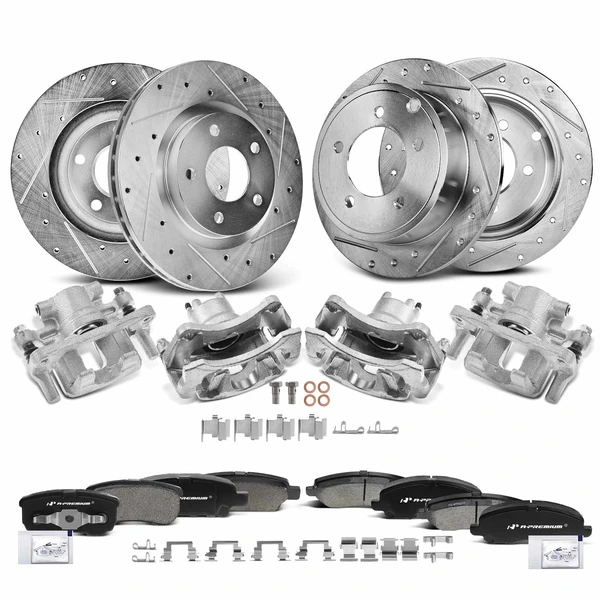 16 Pcs Front & Rear Drilled Brake Rotors & Pads + Brake Calipers for Jeep Compass Chrysler Dodge