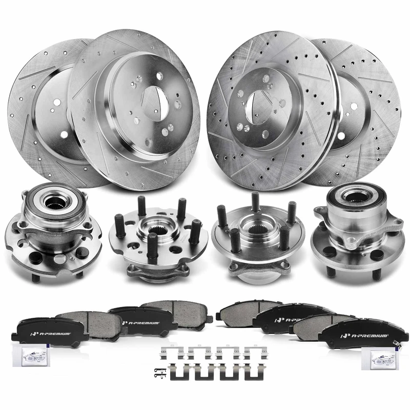 16 Pcs Front & Rear Drilled Brake Rotor & Pads + Wheel Hub Bearing for Acura MDX ZDX Honda