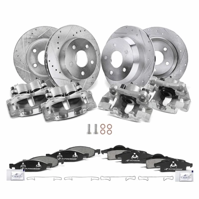16 Pcs Front & Rear Drilled Brake Rotors & Pads + Brake Calipers