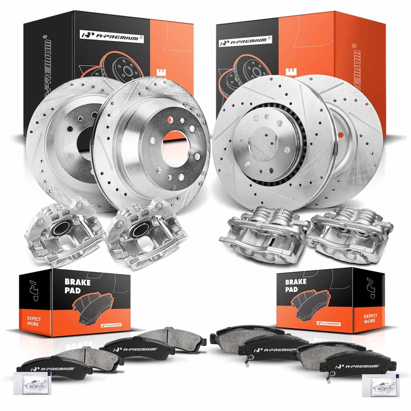 16 Pcs Front & Rear Drilled Brake Rotors & Pads + Brake Calipers for Saab 9-7x 2005 L6 4.2L