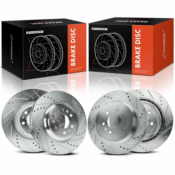 4 Pcs Front & Rear Drilled Brake Rotors for Cadillac SRX 04-09 3.6L 4.6L 6-Lug