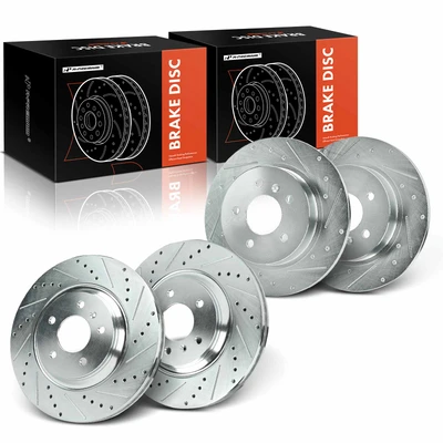 4 Pcs Front & Rear Drilled Brake Rotors