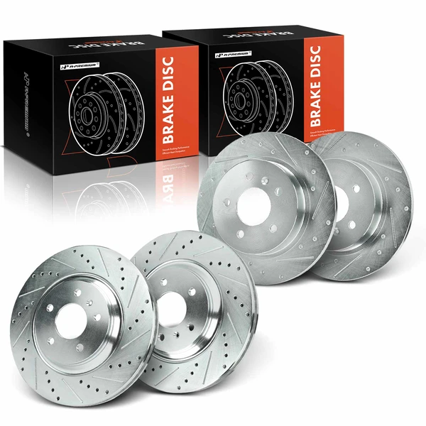 4 Pcs Front & Rear Drilled Brake Rotors for Buick Lucerne 06-11 Cadillac DTS 5-Lug