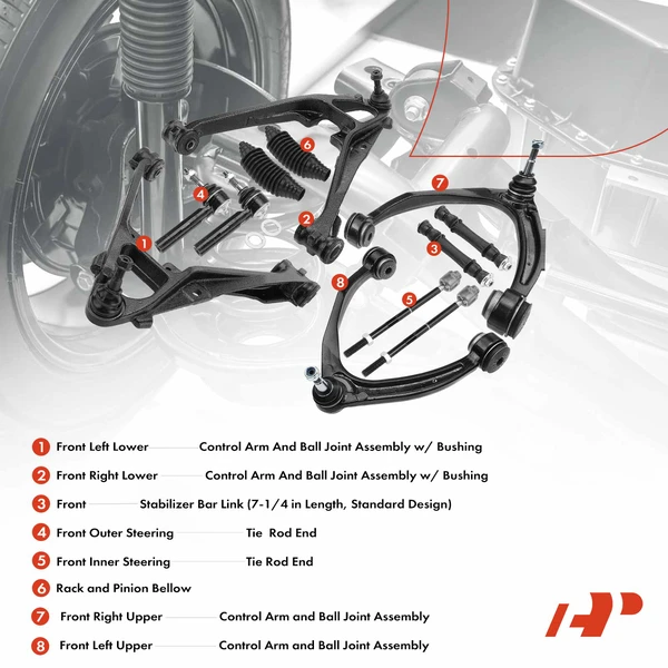 14-Pc Control Arm and Ball Joint Full Kit, Front Side A-Premium APCA5252